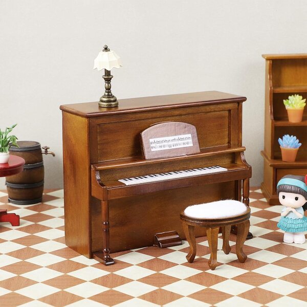 BESPORTBLE Mini Pianoforte in Legno con Sgabello per Casa delle Bambole Decorativo