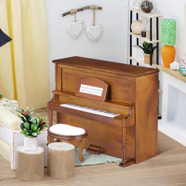 BESPORTBLE Mini Pianoforte in Legno con Sgabello per Casa delle Bambole Decorativo