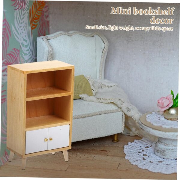 UPKOCH Mini Biblioteca in Legno per Casa delle Bambole, Piccolo Mobile Decorativo