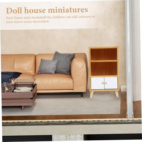 UPKOCH Mini Biblioteca in Legno per Casa delle Bambole, Piccolo Mobile Decorativo