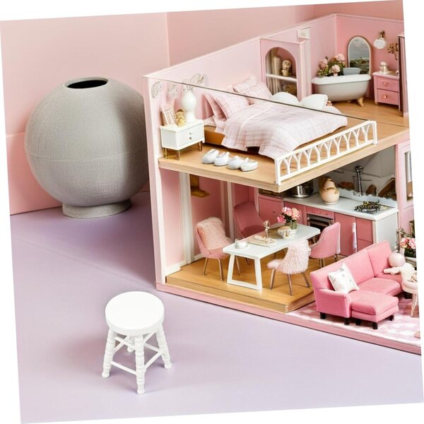 Tabouret Miniatur Weiß für Puppenhaus, realistisches Miniaturzubehör