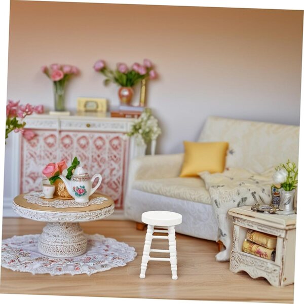 Tabouret Miniatur Weiß für Puppenhaus, realistisches Miniaturzubehör