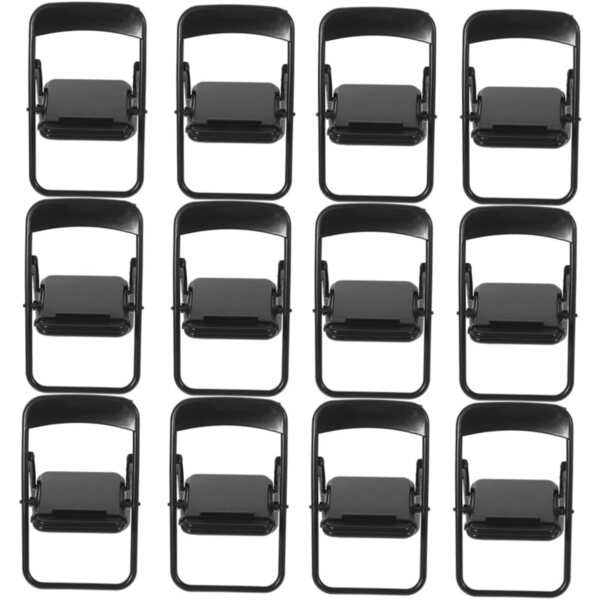 Set mit 15 schwarzen Mini-Klappstühlen für Puppenhäuser und Telefonständer