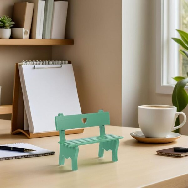 Mini-dekorative Gartenbank aus Holz mit Herzmuster, Miniatur-Stuhlfigur