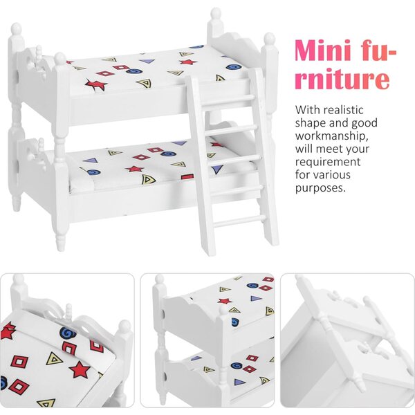 Mini letto a castello in legno per casa delle bambole, mobilio decorativo realistico