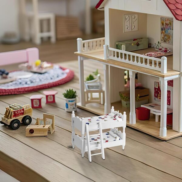 Mini letto a castello in legno per casa delle bambole, mobilio decorativo realistico
