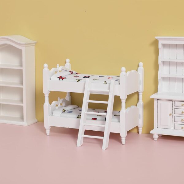 Mini letto a castello in legno per casa delle bambole, mobilio decorativo realistico