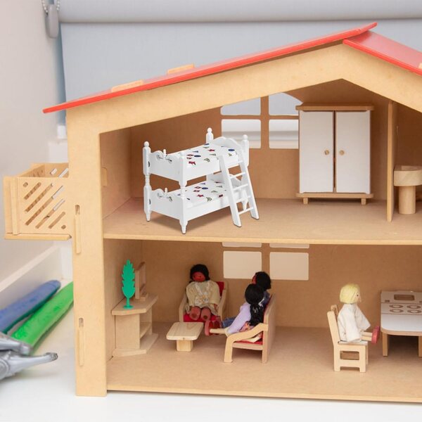 Mini letto a castello in legno per casa delle bambole, mobilio decorativo realistico