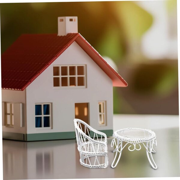 GALPADA Mini Mobili per Casa delle Bambole con Tavolino e Sedie Miniature Bianche