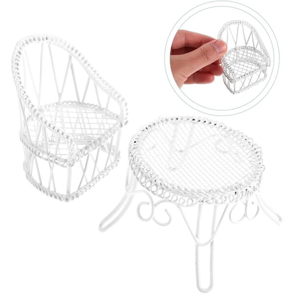 GALPADA Mini Mobili per Casa delle Bambole con Tavolino e Sedie Miniature Bianche
