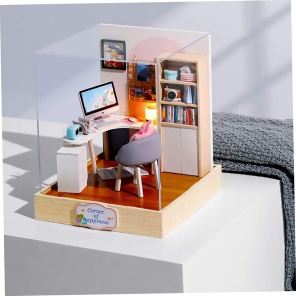 Casa delle Bambole in Miniatura Fai da Te in Legno con Luce LED e Copertura Antipolvere