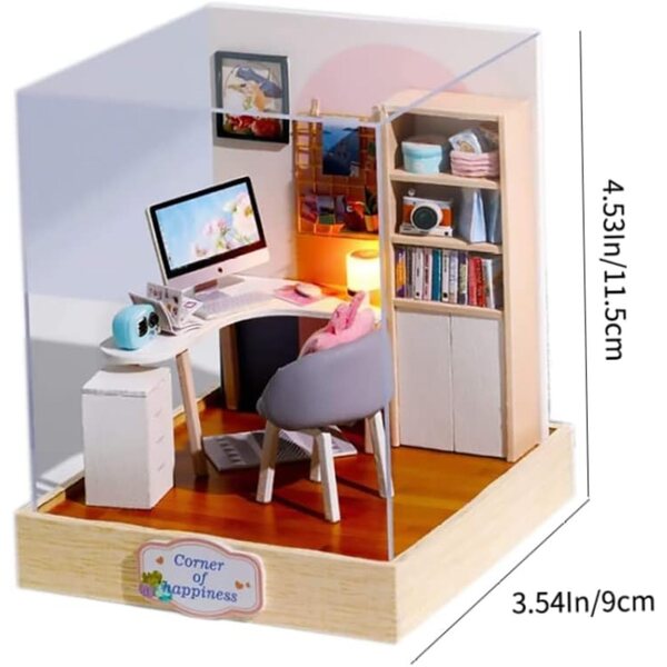 Casa delle Bambole in Miniatura Fai da Te in Legno con Luce LED e Copertura Antipolvere