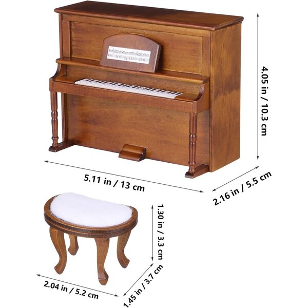 YARNOW Mini Pianoforte in Legno con Sgabello per Casa delle Bambole, Accessori Decorativi