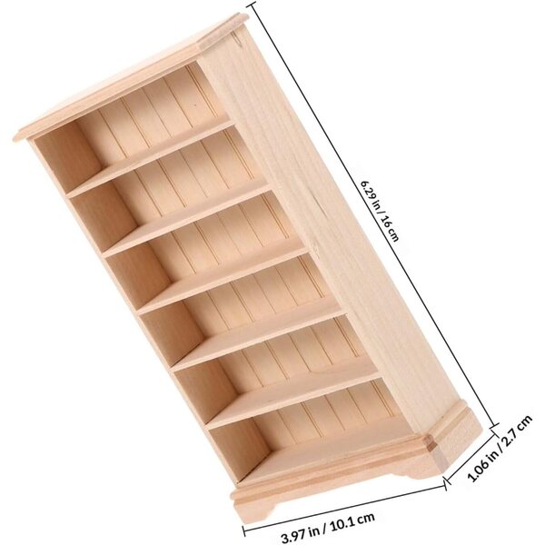 Bücherregal aus Holz für Puppenhäuser, Miniatur 16x10x2,7 cm HEALSOPTHY
