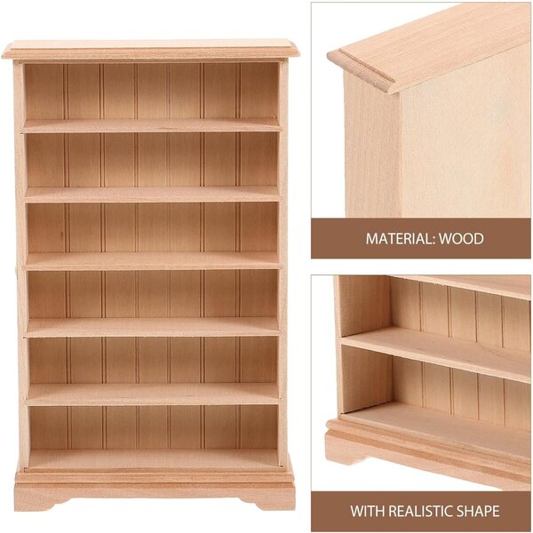 Bücherregal aus Holz für Puppenhäuser, Miniatur 16x10x2,7 cm HEALSOPTHY