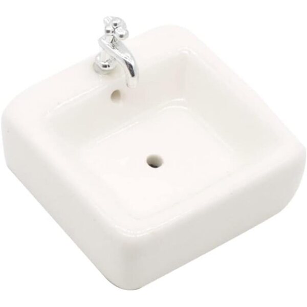 Mini Lavandino in Ceramica Bianco per Casa delle Bambole 1:12, Accessorio Realistico