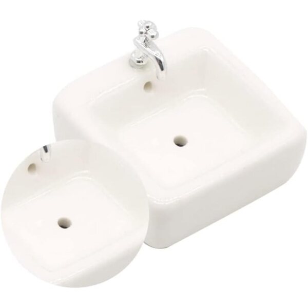 Mini Lavandino in Ceramica Bianco per Casa delle Bambole 1:12, Accessorio Realistico