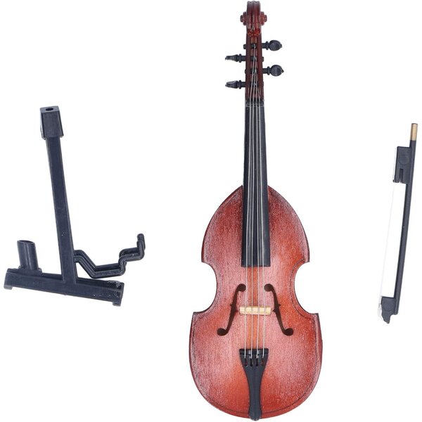 Mini-Violin aus Lindenholz mit Ständer, detaillierter und tragbarer musikalischer Dekoration