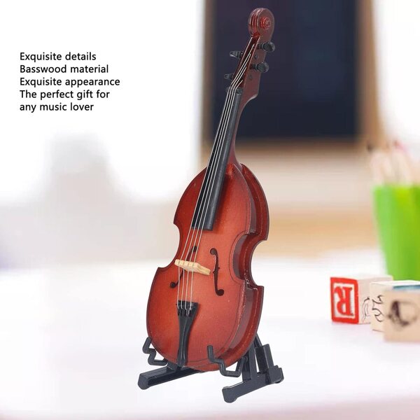 Mini-Violin aus Lindenholz mit Ständer, detaillierter und tragbarer musikalischer Dekoration
