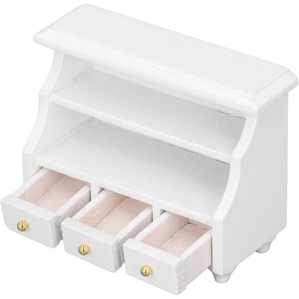 Table de Chevet Miniature en Bois 1:12 con Cassetto Amovibile, Bianca