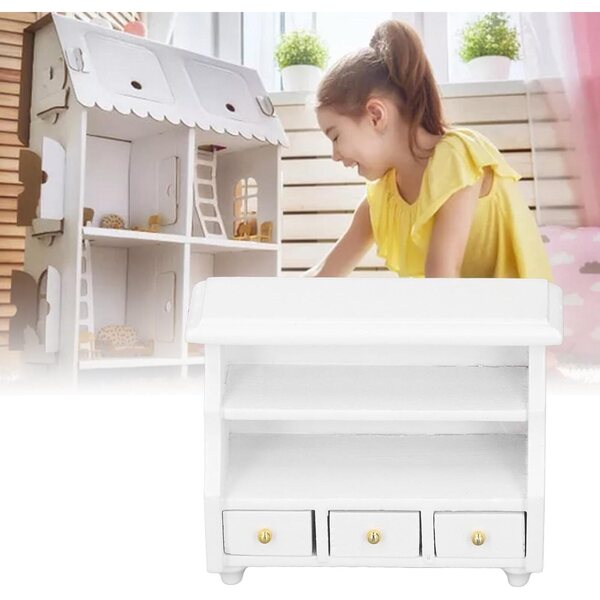 Table de Chevet Miniature en Bois 1:12 con Cassetto Amovibile, Bianca