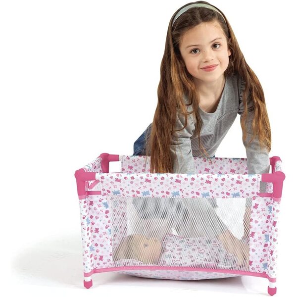 Birimba Puppenbett mit Kissen, Decke und Transporttasche für große Spiele