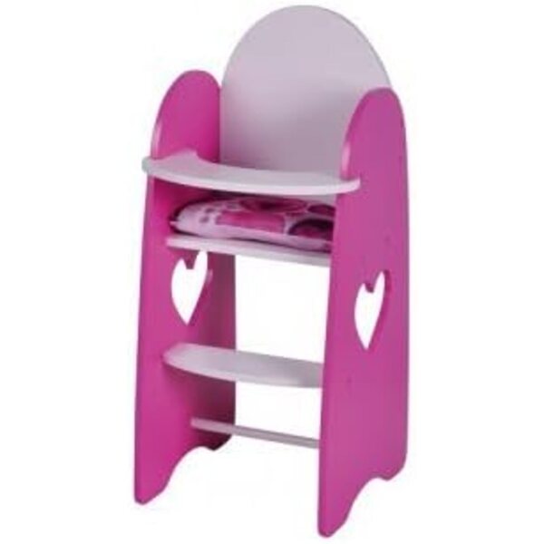 Chaise Haute Cuore in Legno Rosa e Bianco per Bambole 29x24x55 cm con Cuscino