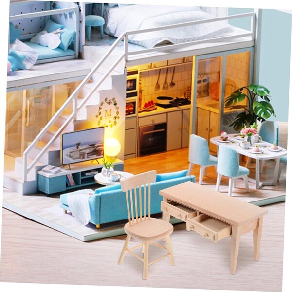 Miniatur-Holztisch- und Stuhlset für VICASKY Puppenhaus