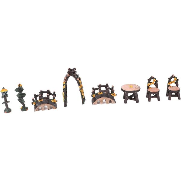 Set mit 8 Miniatur-Gartenzubehörteilen aus Kunstharz für DIY-Dekorationen