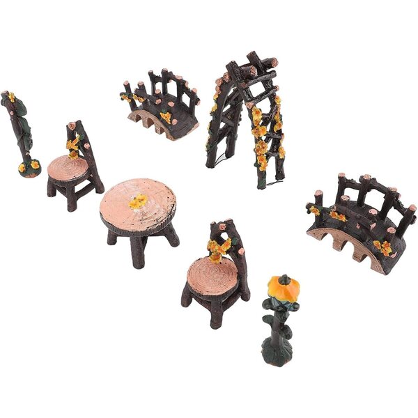 Set 8 Accessori Miniatura da Giardino in Resina per Decorazioni Fai-da-Te