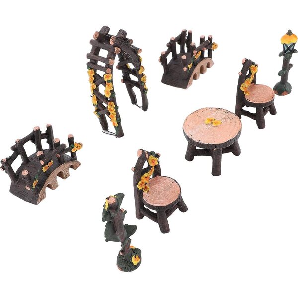 Set 8 Accessori Miniatura da Giardino in Resina per Decorazioni Fai-da-Te