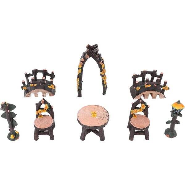 Set 8 Accessori Miniatura da Giardino in Resina per Decorazioni Fai-da-Te
