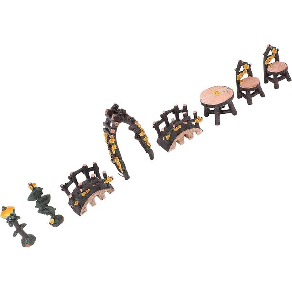 Set 8 Accessori Miniatura da Giardino in Resina per Decorazioni Fai-da-Te
