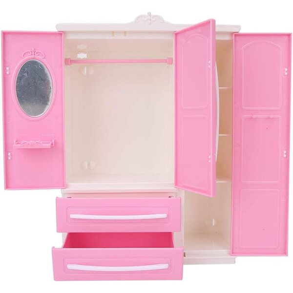 Armadio 3 porte per casa delle bambole in plastica sicuro e dettagliato per bambini