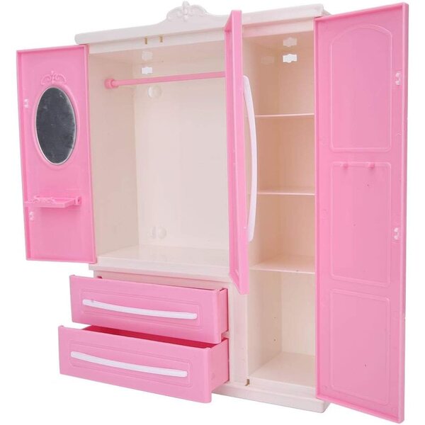 Armadio 3 porte per casa delle bambole in plastica sicuro e dettagliato per bambini