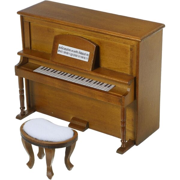 ORFOFE Mini Pianoforte Verticale e Sgabello in Legno Noce per Casa delle Bambole
