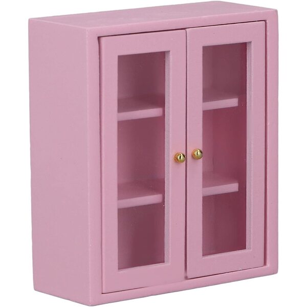 Armadio murale in legno per casa delle bambole 1:12, mobile cucina miniatura rosa