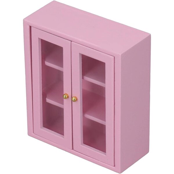 Armadio murale in legno per casa delle bambole 1:12, mobile cucina miniatura rosa