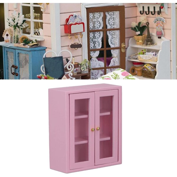 Armadio murale in legno per casa delle bambole 1:12, mobile cucina miniatura rosa