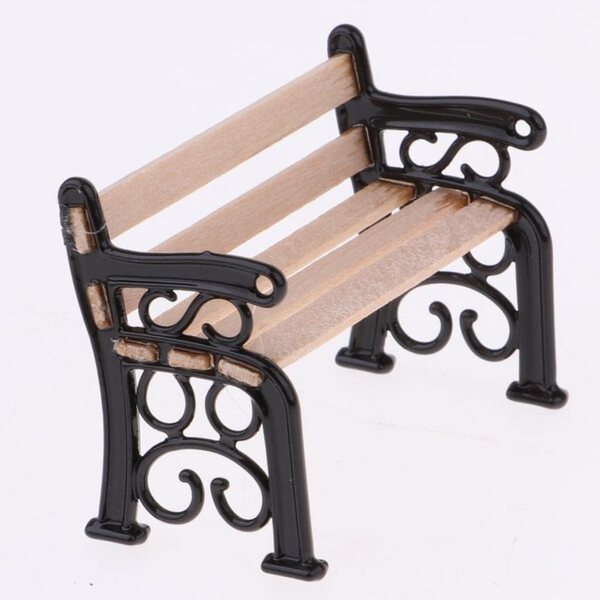 Miniature 1:12 Set Giardino con Panca in Legno e Lampione Decorativo Metallizzato