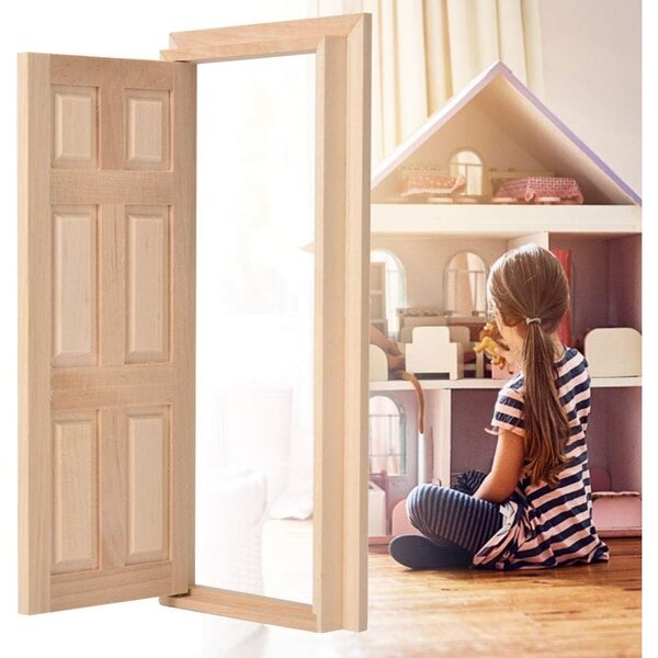Domary Mini Casa per Bambole in Legno 1:12, Porta Decorativa Mobile e Adorabile