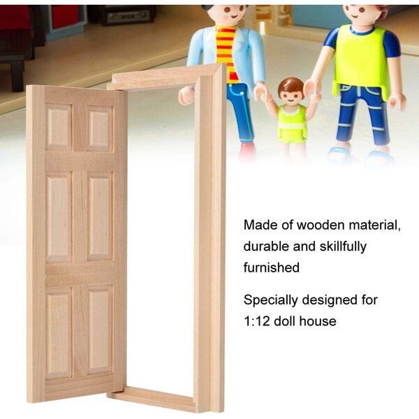 Domary Mini Casa per Bambole in Legno 1:12, Porta Decorativa Mobile e Adorabile