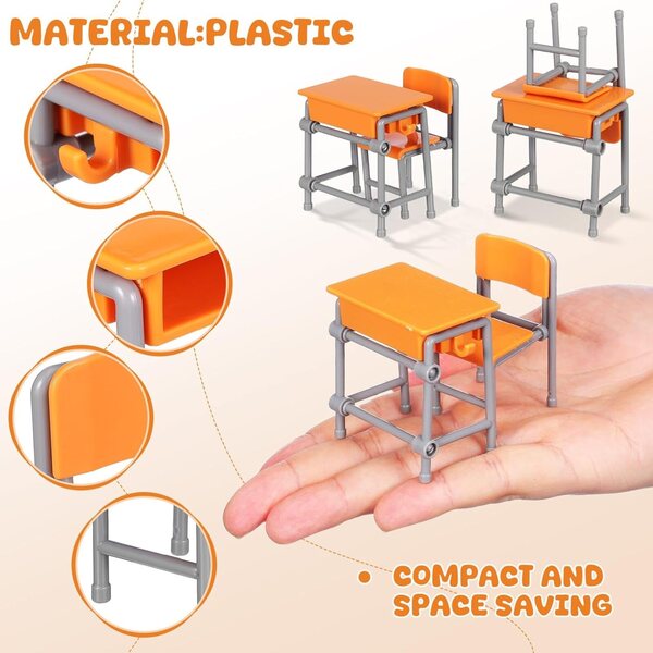 Set 4 Pezzi Mobili Scolastici Miniatura Scrivanie e Sedie per Casa delle Bambole