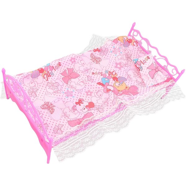 Mini Letto per Casa delle Bambole con Motivi Floreali, Cuscino e Lenzuolo Inclusi