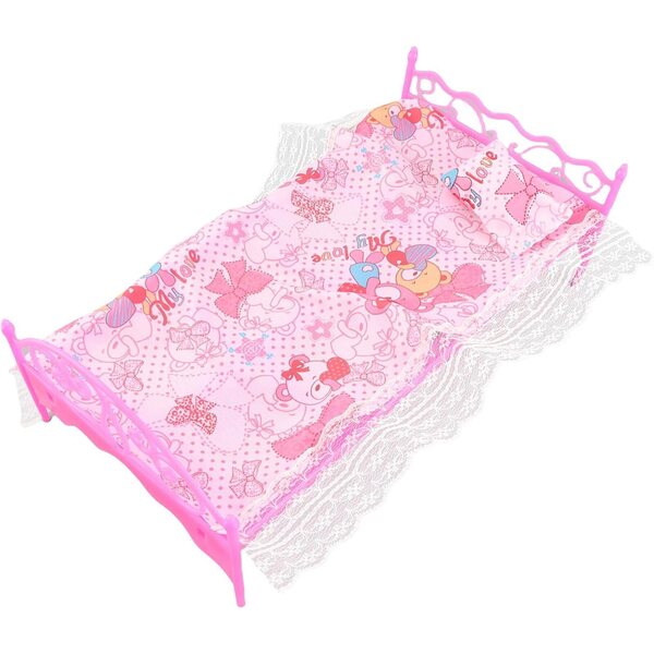 Mini Letto per Casa delle Bambole con Motivi Floreali, Cuscino e Lenzuolo Inclusi