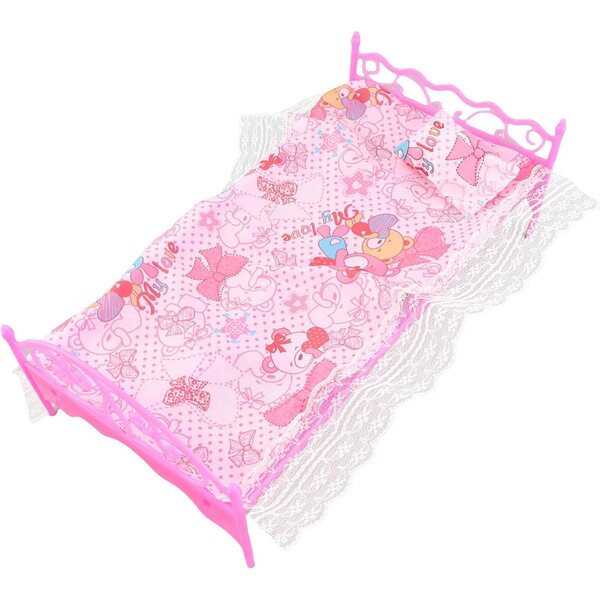 Mini Letto per Casa delle Bambole con Motivi Floreali, Cuscino e Lenzuolo Inclusi
