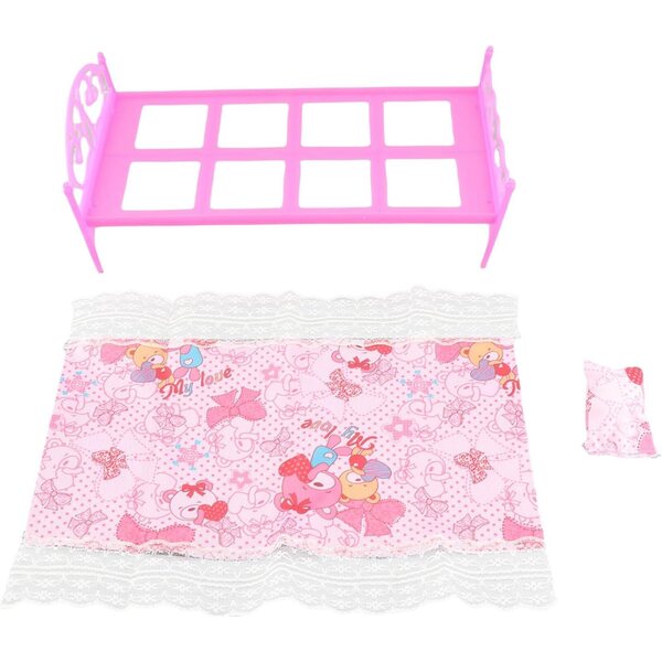 Mini Letto per Casa delle Bambole con Motivi Floreali, Cuscino e Lenzuolo Inclusi