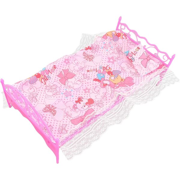 Mini Letto per Casa delle Bambole con Motivi Floreali, Cuscino e Lenzuolo Inclusi