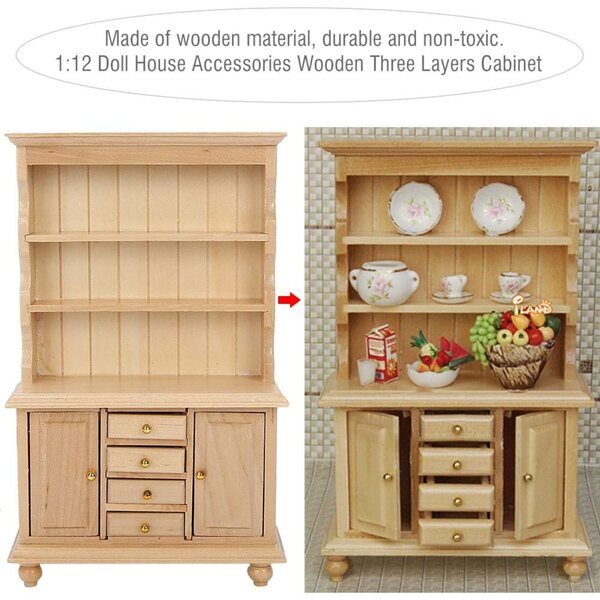Armadio in Legno per Casa delle Bambole 1:12, 3 Ripiani, Accessori Miniatura Decorativi