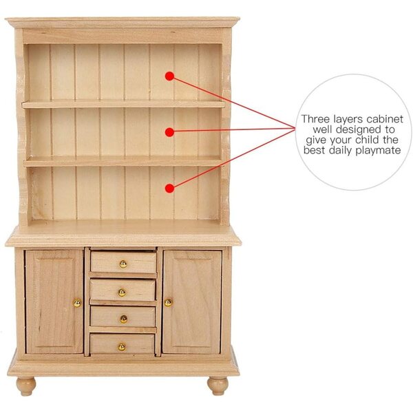 Armadio in Legno per Casa delle Bambole 1:12, 3 Ripiani, Accessori Miniatura Decorativi
